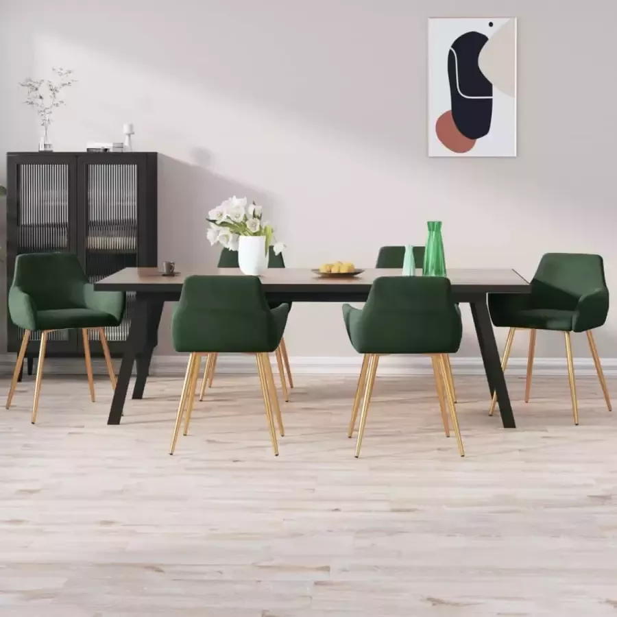 ForYou Prolenta Premium Eetkamerstoelen 6 st fluweel donkergroen - Foto 3