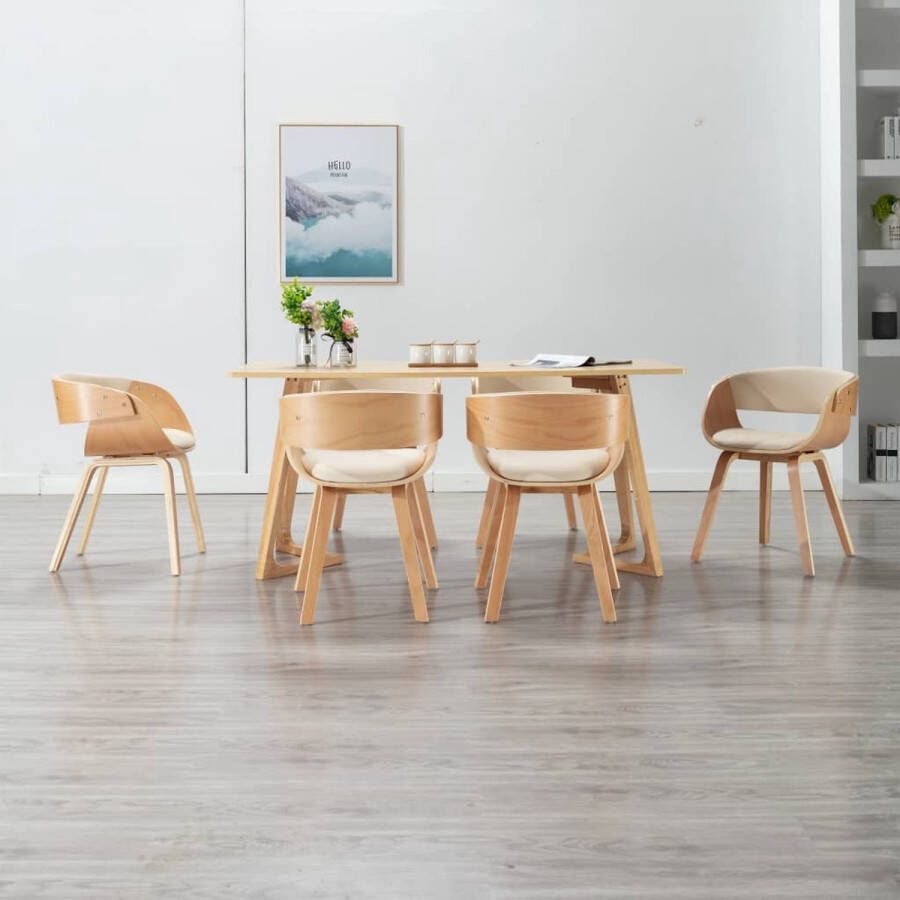 ForYou Prolenta Premium Eetkamerstoelen 6 st gebogen hout en kunstleer crème