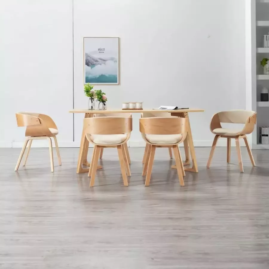 ForYou Prolenta Premium Eetkamerstoelen 6 st gebogen hout en kunstleer crème - Foto 2