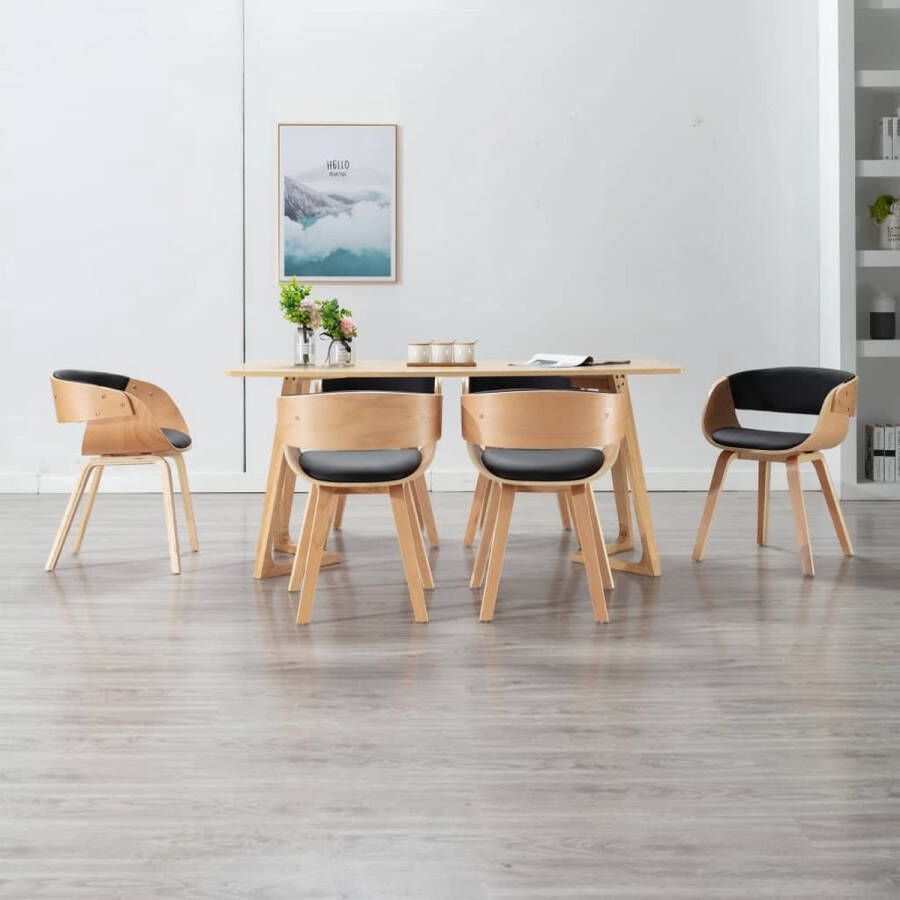 ForYou Prolenta Premium Eetkamerstoelen 6 st gebogen hout en kunstleer zwart