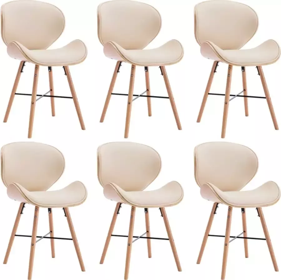 ForYou Prolenta Premium Eetkamerstoelen 6 st kunstleer en gebogen hout crème