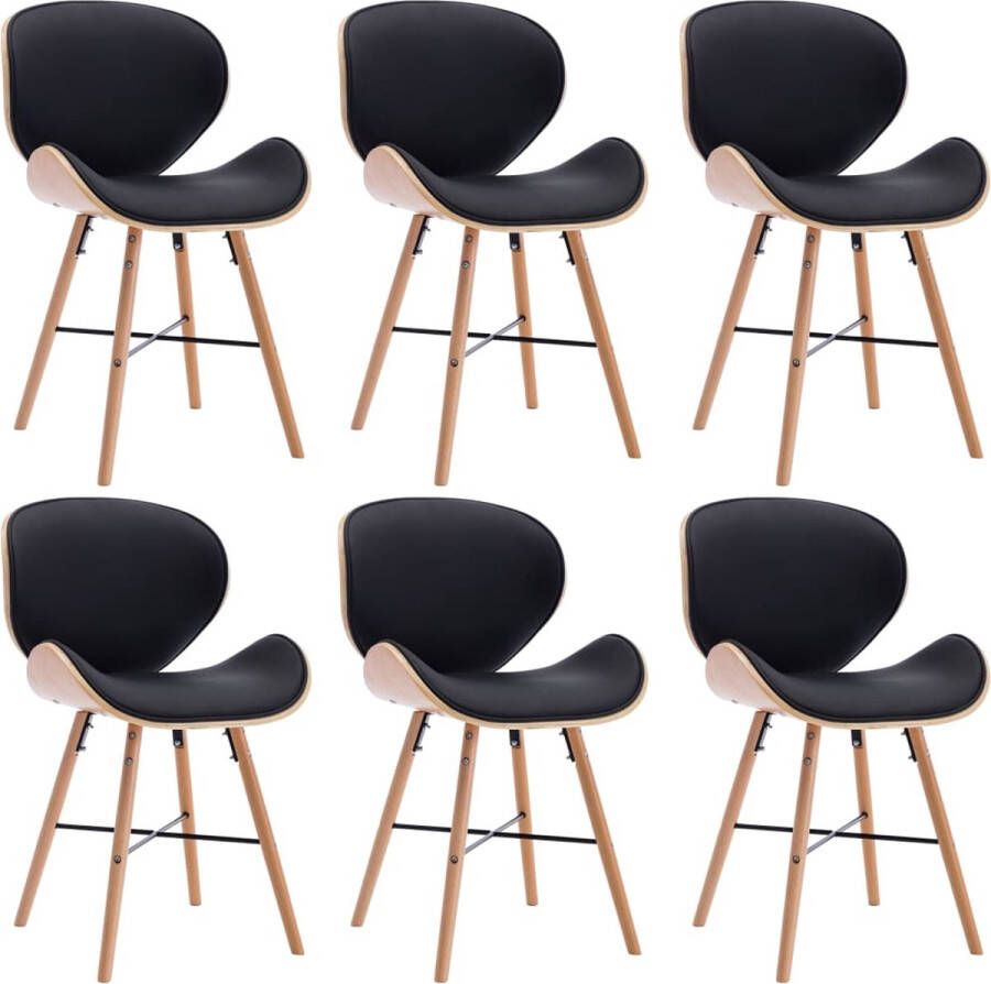 ForYou Prolenta Premium Eetkamerstoelen 6 st kunstleer en gebogen hout zwart