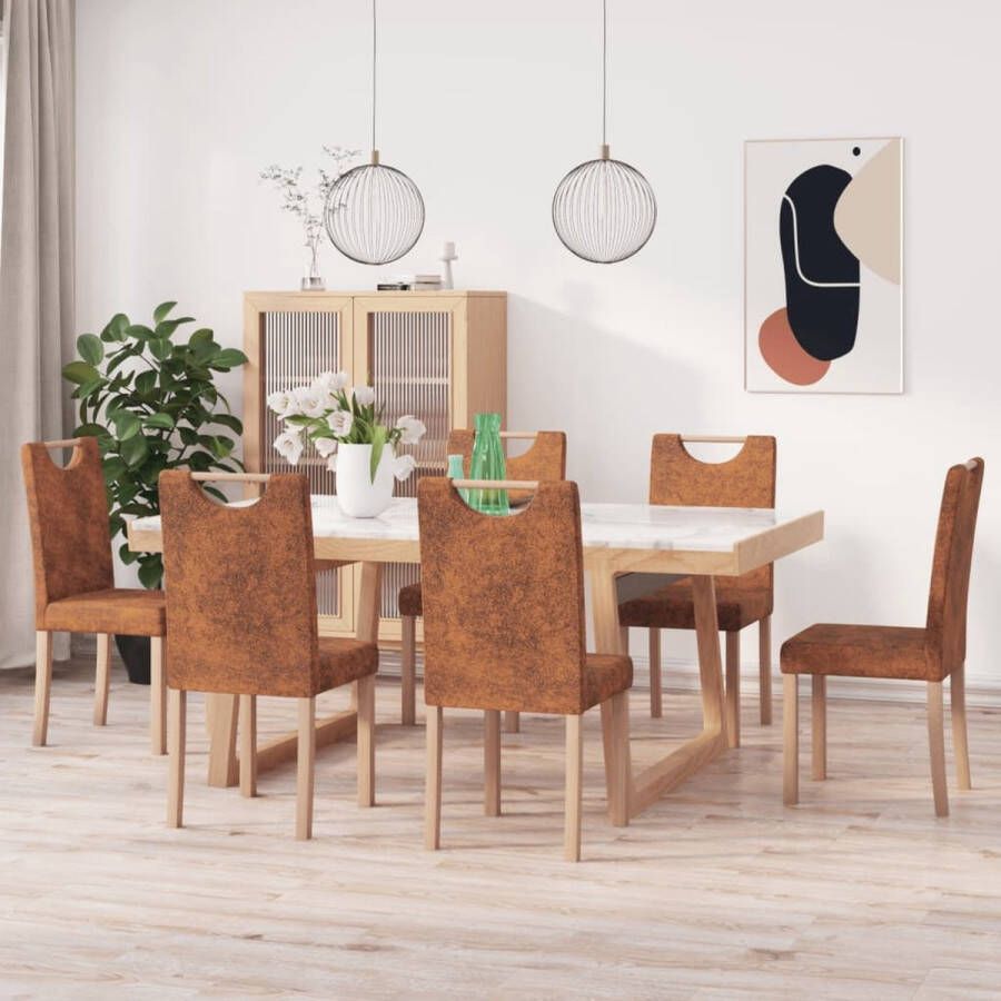 ForYou Prolenta Premium Eetkamerstoelen 6 st kunstsuède bruin - Foto 1