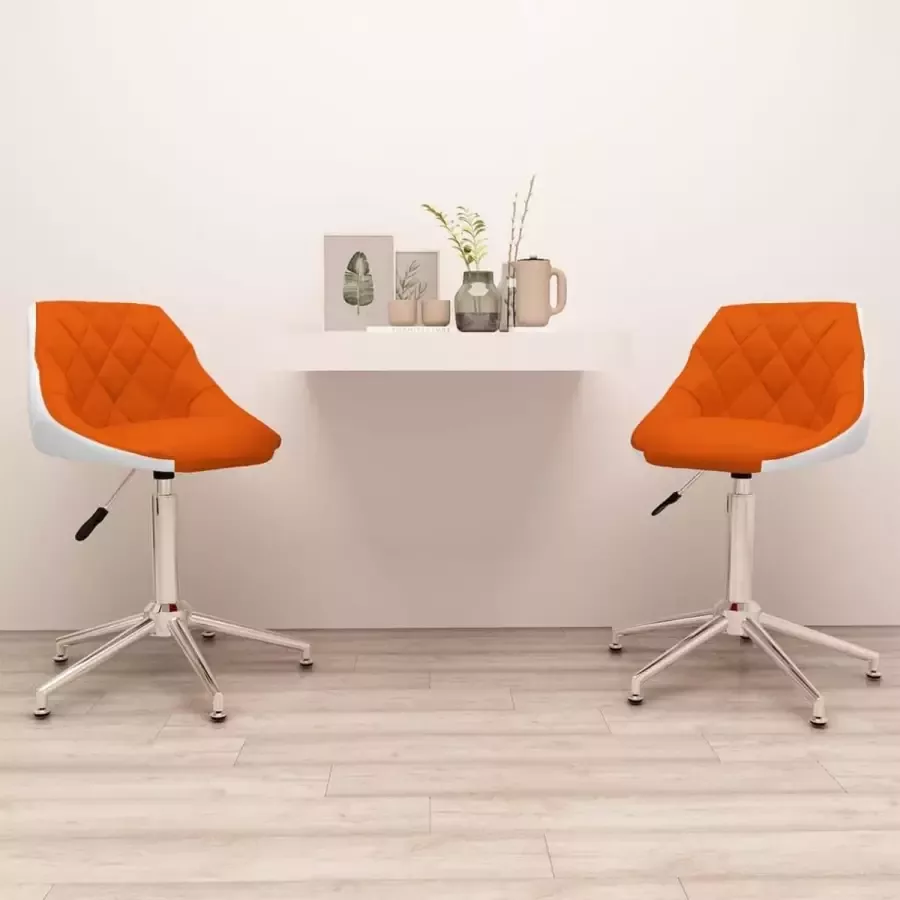ForYou Prolenta Premium Eetkamerstoelen draaibaar 2 st kunstleer oranje en wit