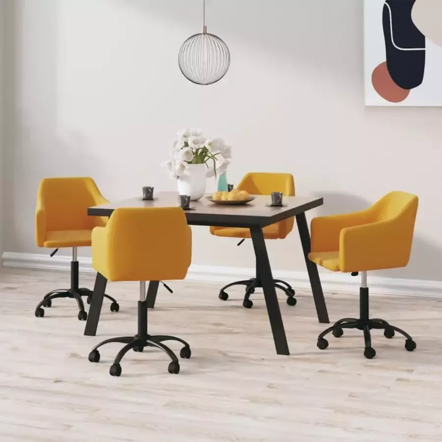 ForYou Prolenta Premium Eetkamerstoelen draaibaar 4 st fluweel geel - Foto 3