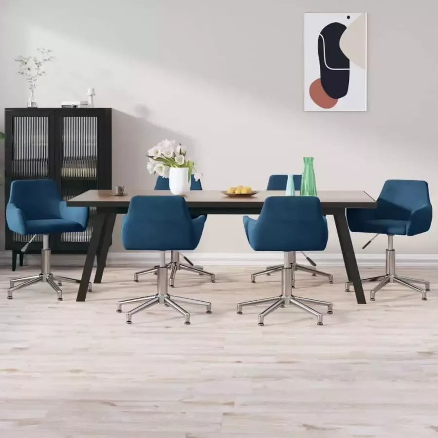 ForYou Prolenta Premium Eetkamerstoelen draaibaar 6 st fluweel blauw