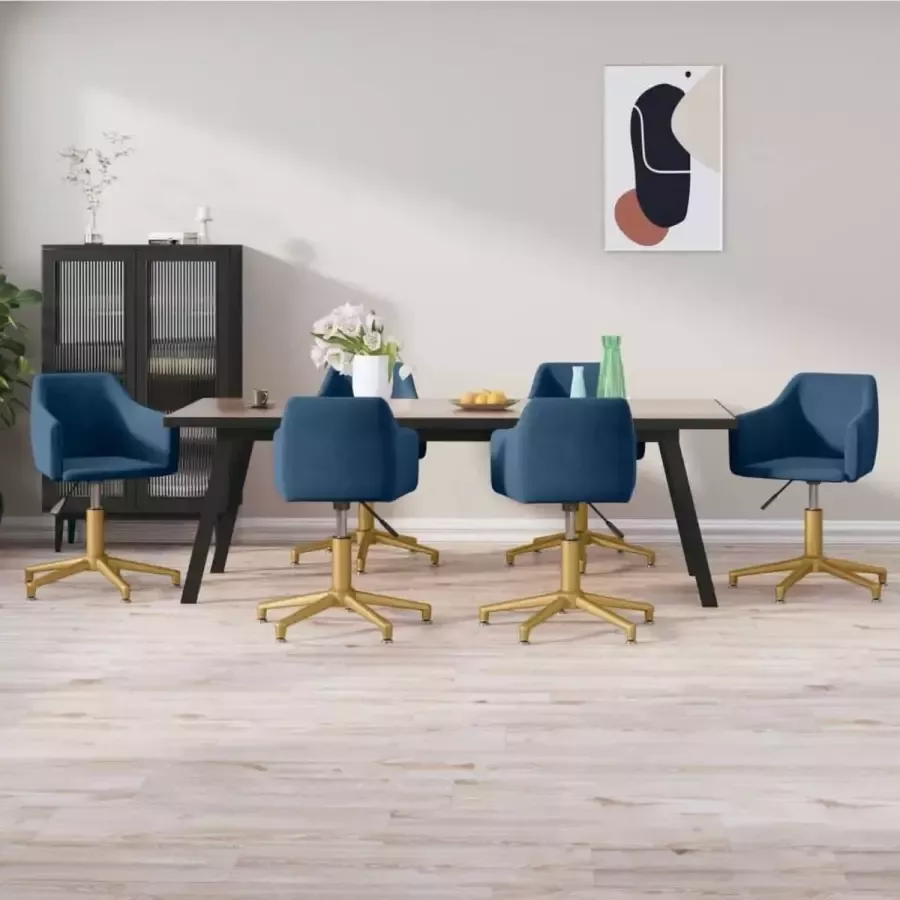 ForYou Prolenta Premium Eetkamerstoelen draaibaar 6 st fluweel blauw - Foto 2