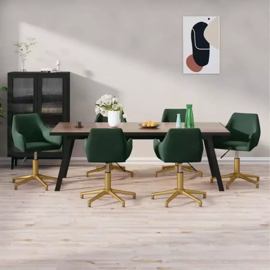 ForYou Prolenta Premium Eetkamerstoelen draaibaar 6 st fluweel donkergroen