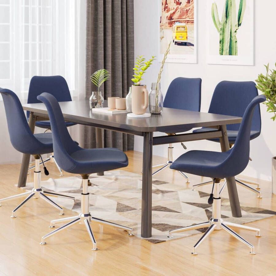 ForYou Prolenta Premium Eetkamerstoelen draaibaar 6 st stof blauw