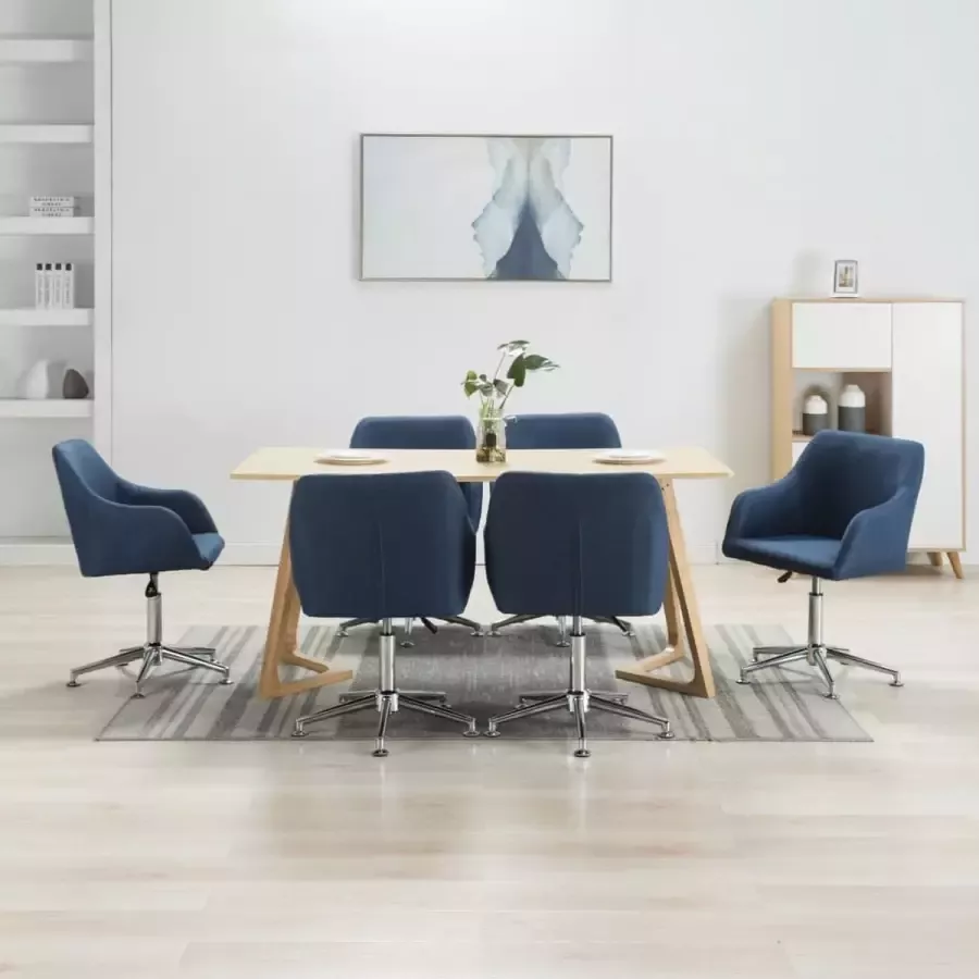 ForYou Prolenta Premium Eetkamerstoelen draaibaar 6 st stof blauw - Foto 6