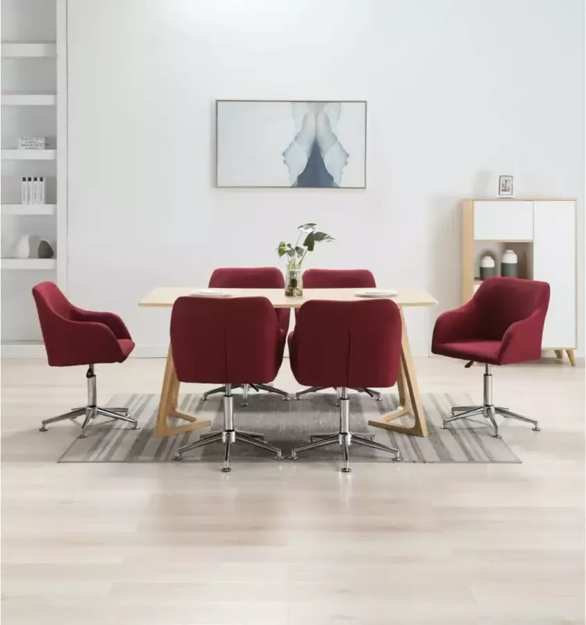 ForYou Prolenta Premium Eetkamerstoelen draaibaar 6 st stof wijnrood - Foto 8