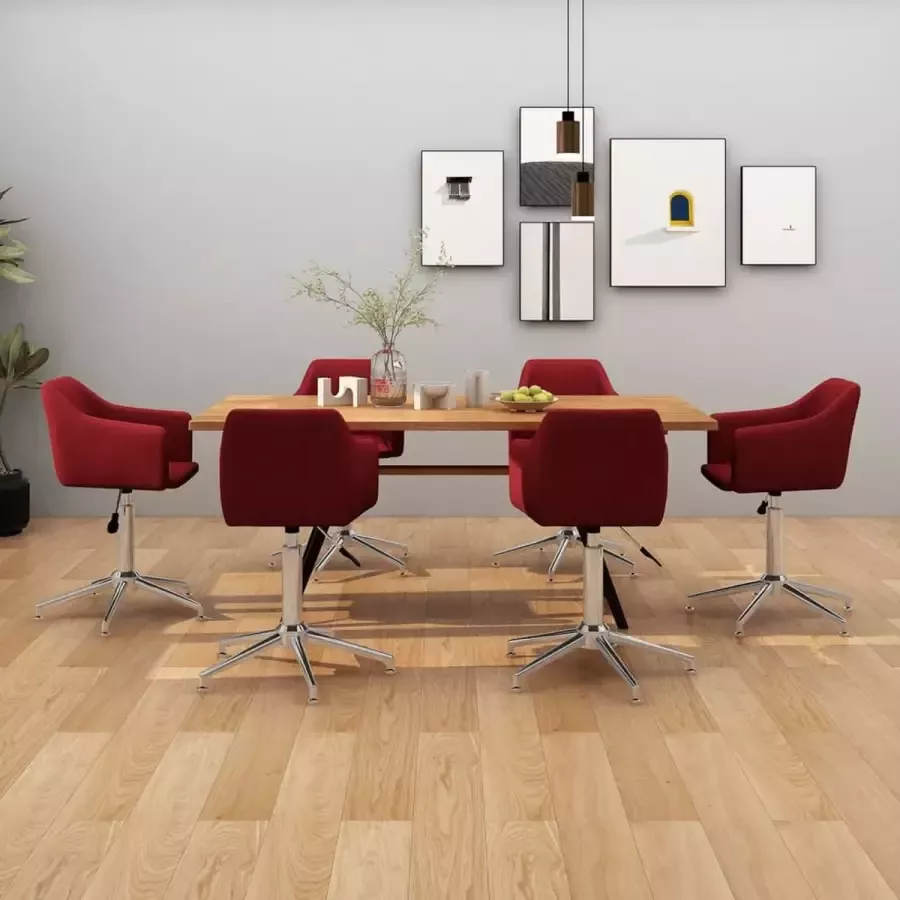 ForYou Prolenta Premium Eetkamerstoelen draaibaar 6 st stof wijnrood - Foto 2