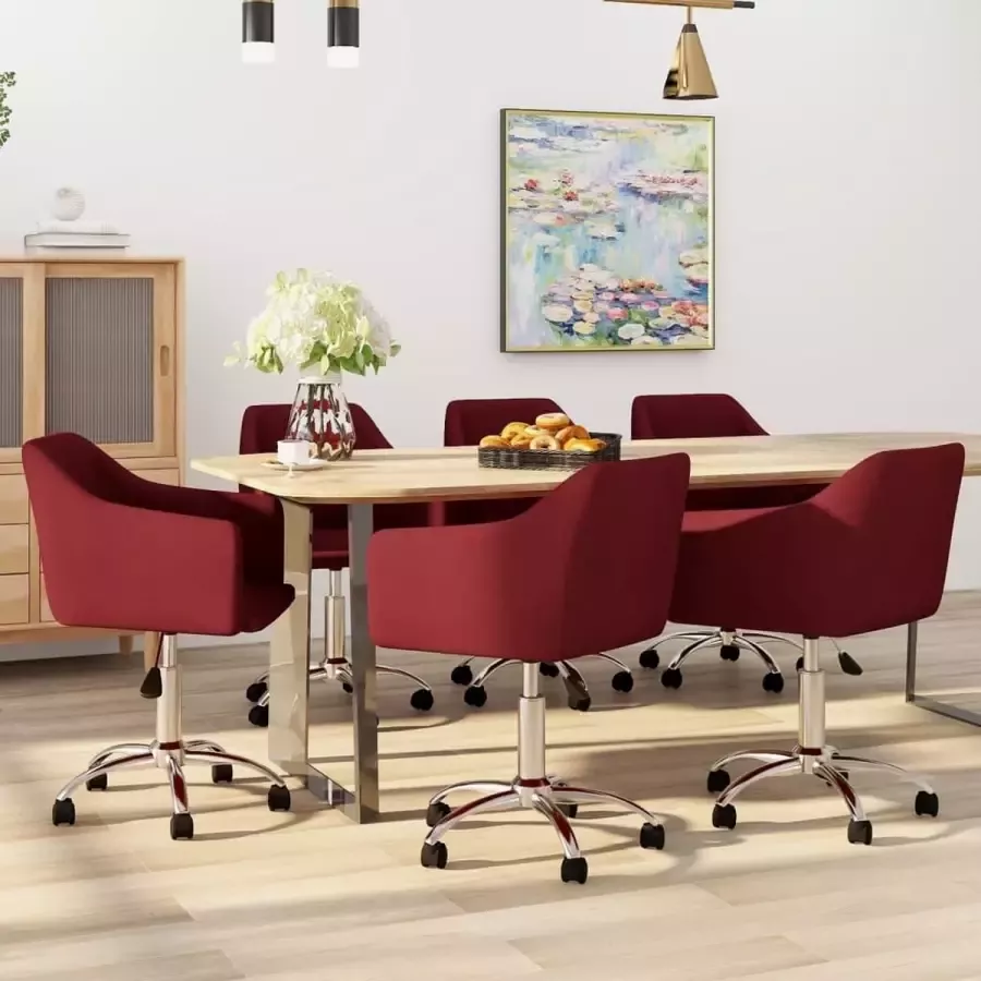 ForYou Prolenta Premium Eetkamerstoelen draaibaar 6 st stof wijnrood - Foto 5