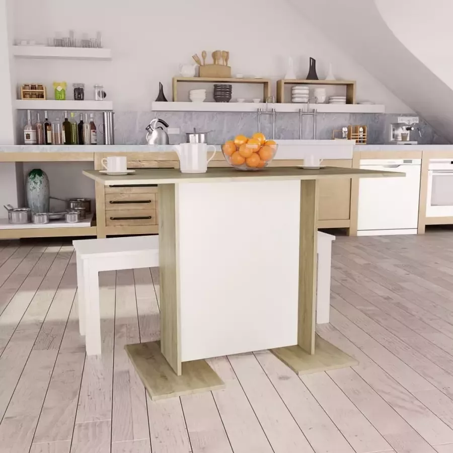 ForYou Prolenta Premium Eettafel 110x60x75 cm bewerkt hout wit en sonoma eikenkleurig