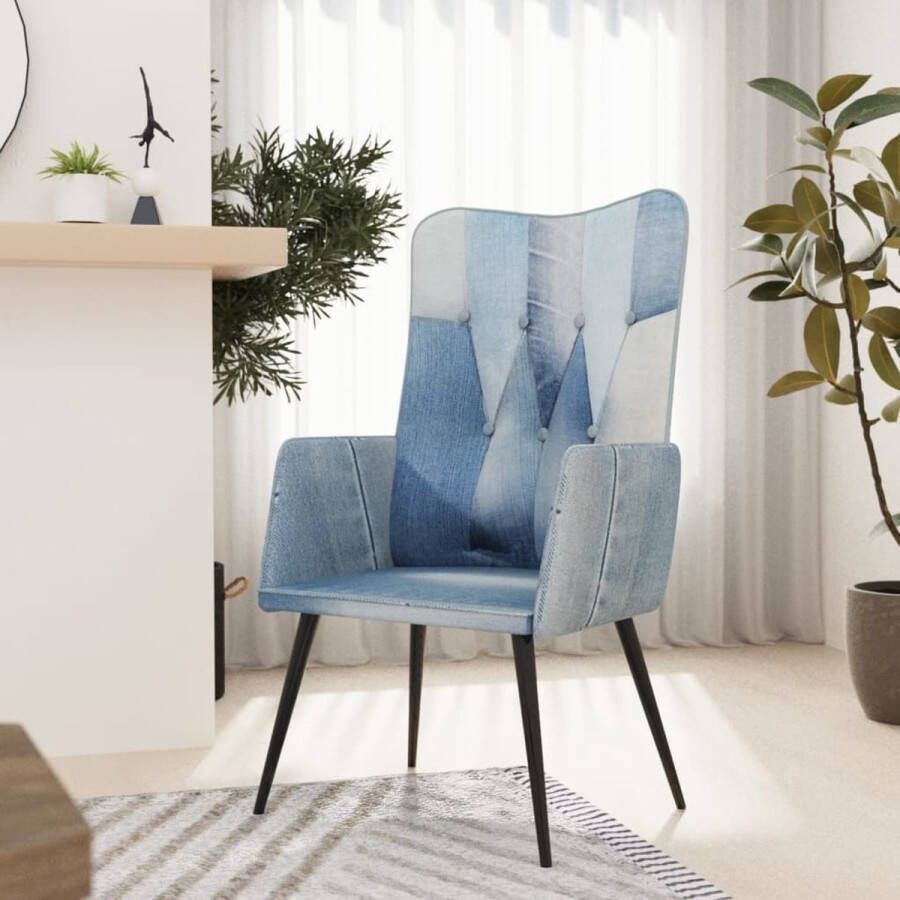 ForYou Prolenta Premium Fauteuil canvas denim patchwork- Fauteuil Fauteuils met armleuning Hoes stretch Relax Design