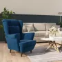 ForYou Prolenta Premium Fauteuil fluweel blauw- Fauteuil Fauteuils met armleuning Hoes stretch Relax Design - Thumbnail 2
