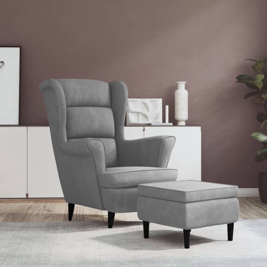 ForYou Prolenta Premium Fauteuil met voetenbank fluweel lichtgrijs- Fauteuil Fauteuils met armleuning Hoes stretch Relax Design