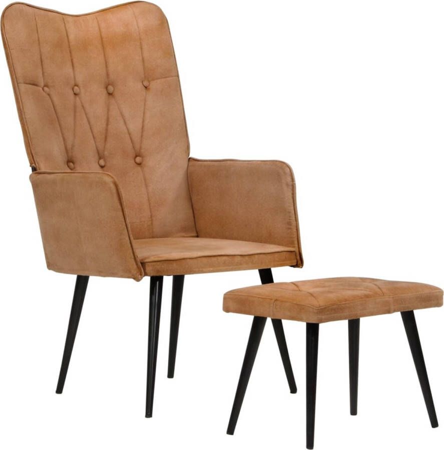 ForYou Prolenta Premium Fauteuil met voetensteun canvas bruin- Fauteuil Fauteuils met armleuning Hoes stretch Relax Design