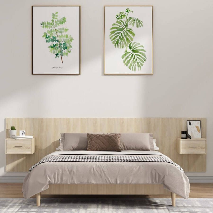 ForYou Prolenta Premium Hoofdbord met kastjes bewerkt hout sonoma eikenkleurig - Foto 4