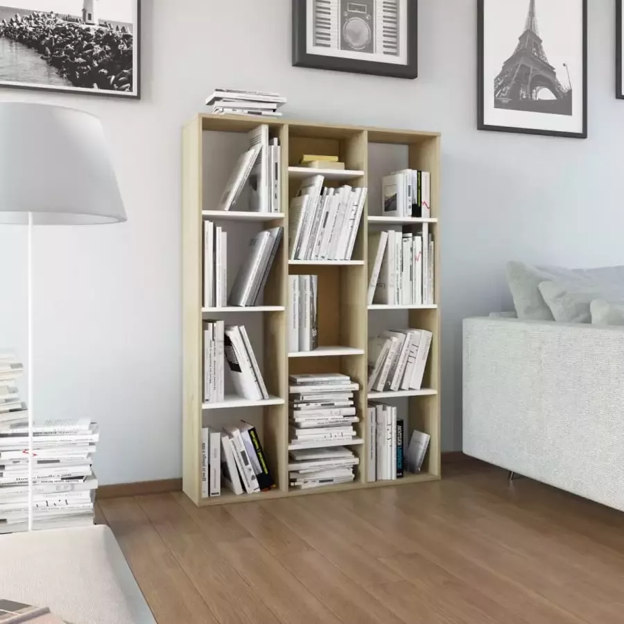 ForYou Prolenta Premium Kamerscherm boekenkast 100x24x140cm bewerkt hout wit eikenkleur