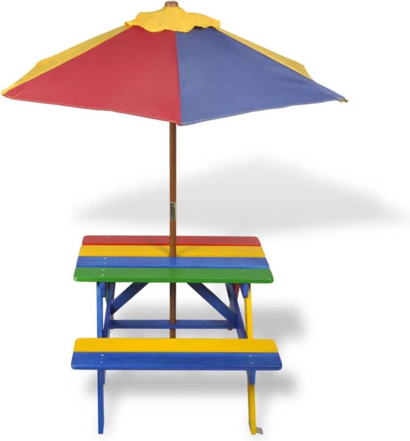 ForYou Prolenta Premium Kinderpicknicktafel met banken en parasol hout meerkleurig