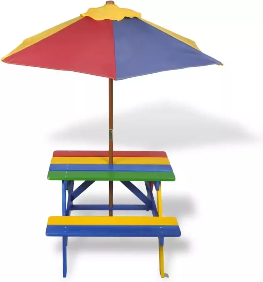 ForYou Prolenta Premium Kinderpicknicktafel met banken en parasol hout meerkleurig