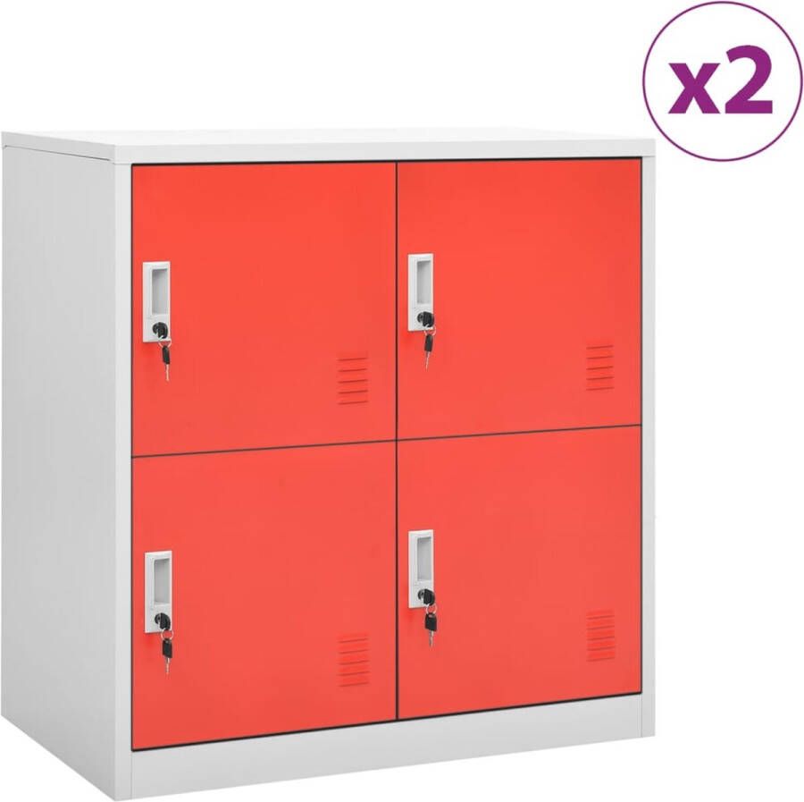 ForYou Prolenta Premium Lockerkasten 2 st 90x45x92 5 cm staal lichtgrijs en rood