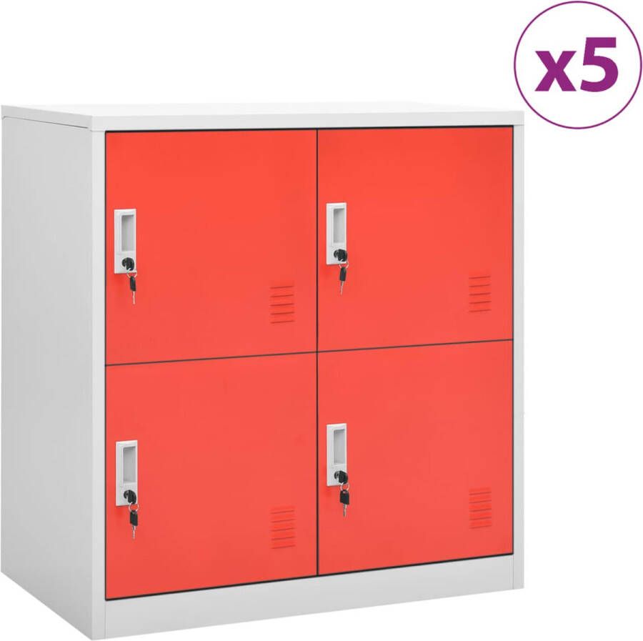 ForYou Prolenta Premium Lockerkasten 5 st 90x45x92 5 cm staal lichtgrijs en rood