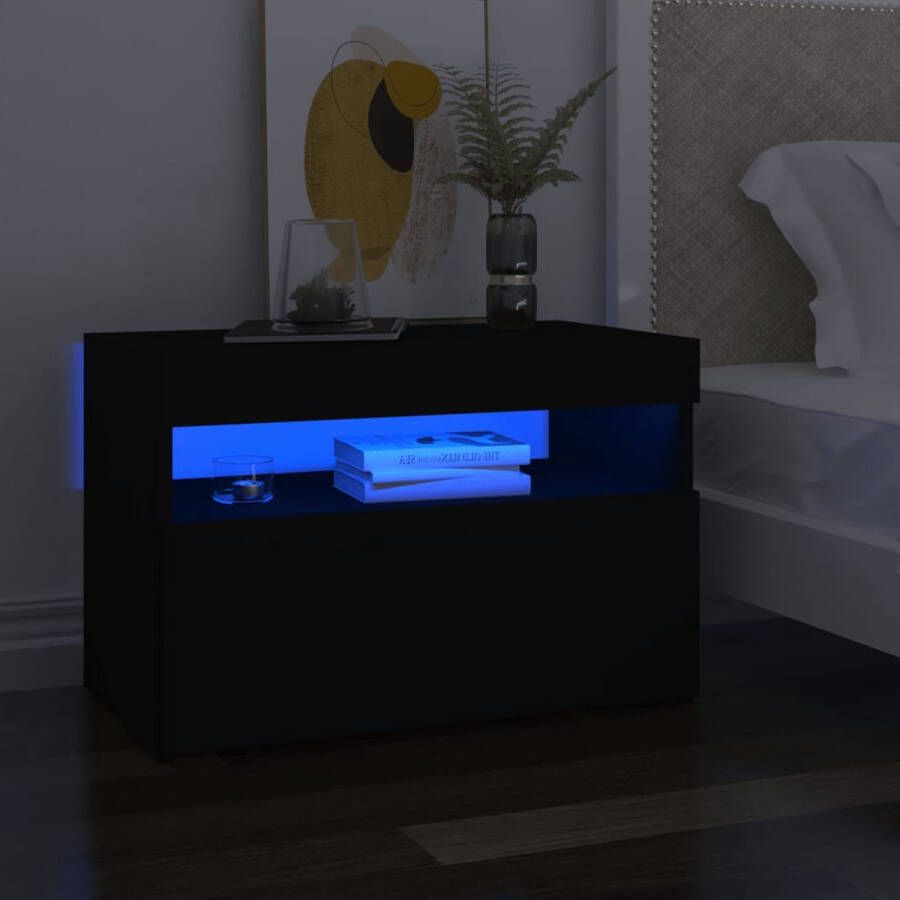 ForYou Prolenta Premium Nachtkastje 2 st LED-verlichting 60x35x40 cm bewerkt hout zwart