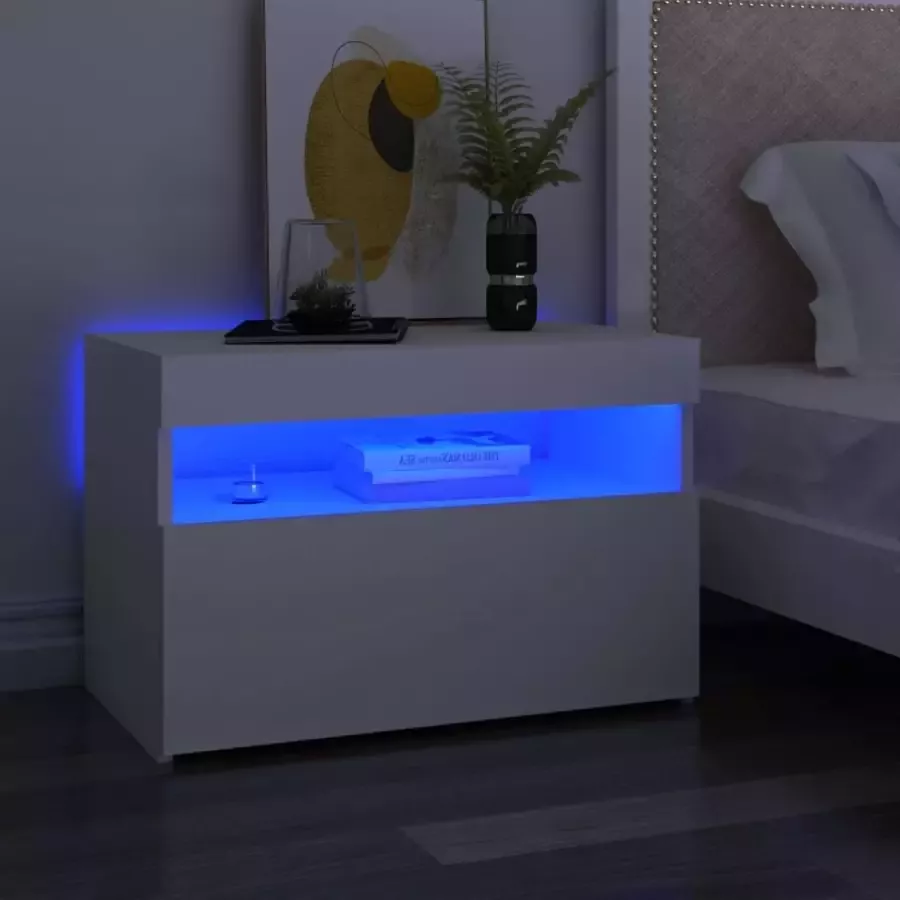 ForYou Prolenta Premium Nachtkastje met LED-verlichting 60x35x40 cm bewerkt hout wit