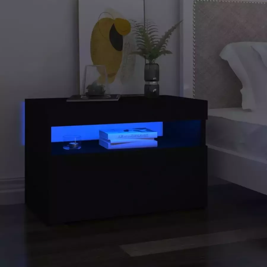 ForYou Prolenta Premium Nachtkastje met LED-verlichting 60x35x40 cm bewerkt hout zwart