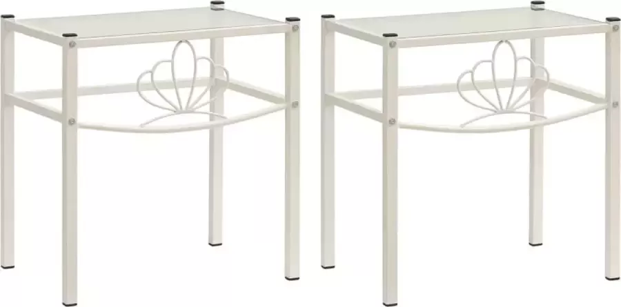 ForYou Prolenta Premium Nachtkastjes 2 st metaal en glas wit en transparant - Foto 3
