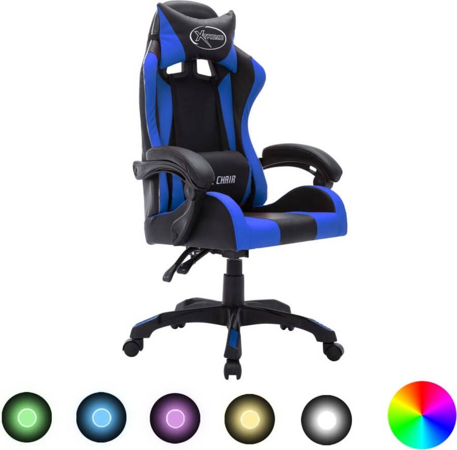 ForYou Prolenta Premium Racestoel met RGB LED-verlichting kunstleer blauw en zwart