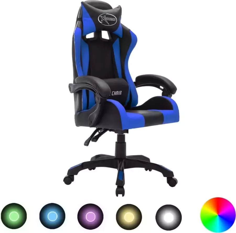 ForYou Prolenta Premium Racestoel met RGB LED-verlichting kunstleer blauw en zwart