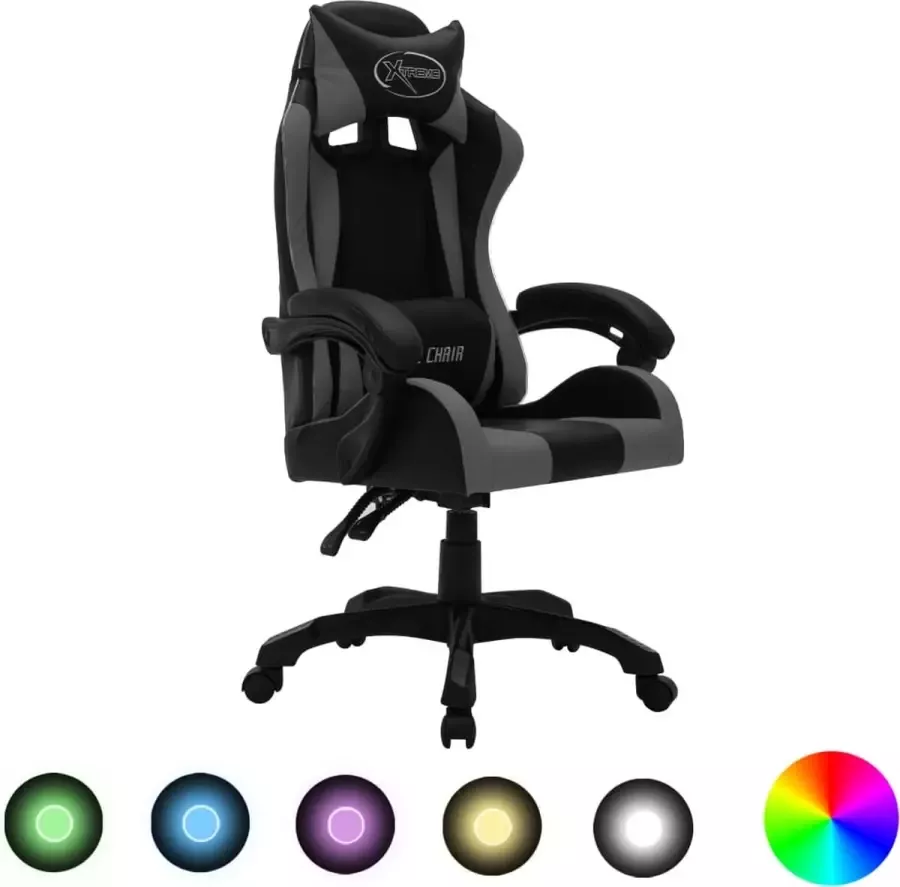 ForYou Prolenta Premium Racestoel met RGB LED-verlichting kunstleer grijs en zwart
