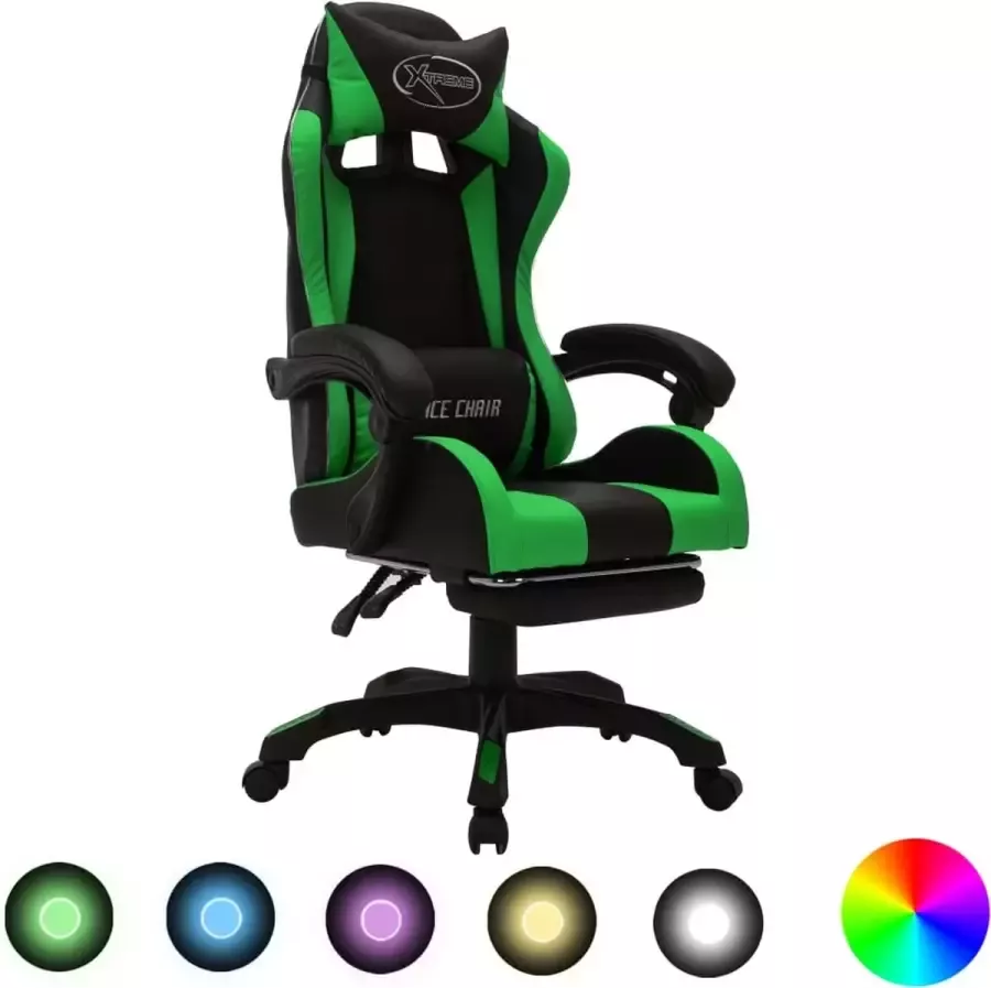 ForYou Prolenta Premium Racestoel met RGB LED-verlichting kunstleer groen en zwart