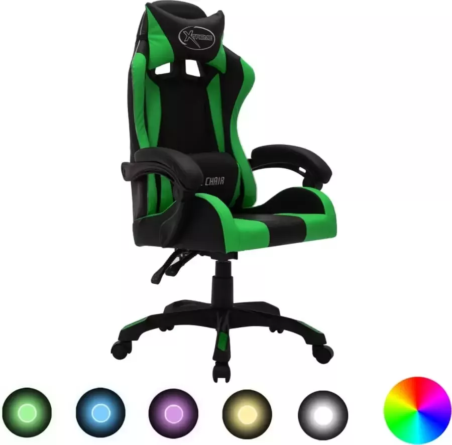 ForYou Prolenta Premium Racestoel met RGB LED-verlichting kunstleer groen en zwart