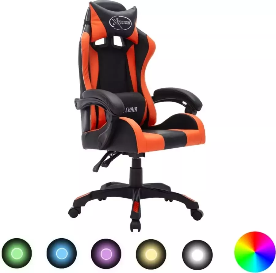 ForYou Prolenta Premium Racestoel met RGB LED-verlichting kunstleer oranje en zwart