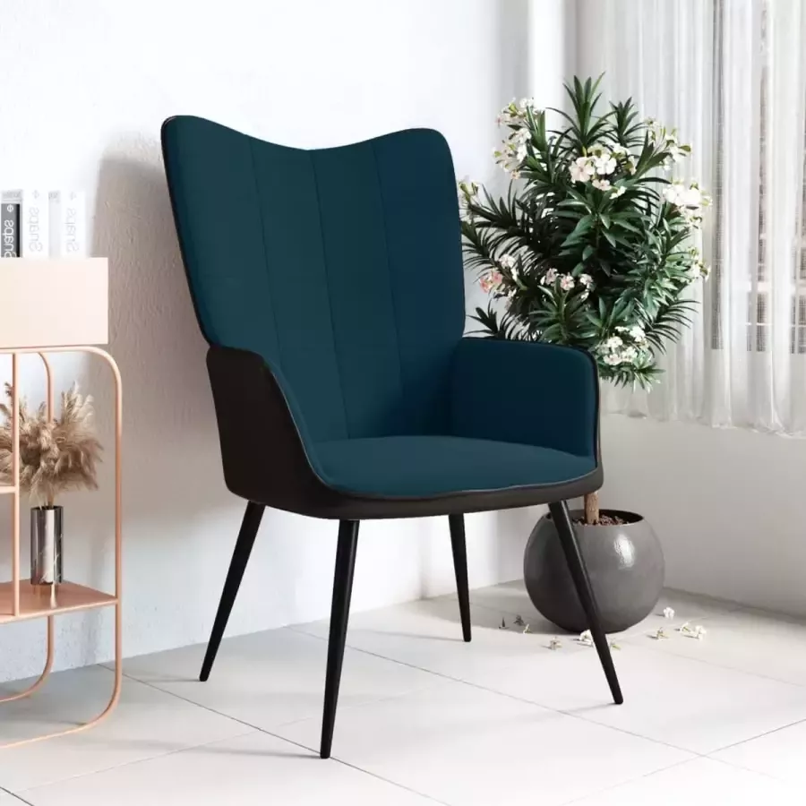 ForYou Prolenta Premium Relaxstoel fluweel en PVC blauw- Fauteuil Fauteuils met armleuning Hoes stretch Relax Design