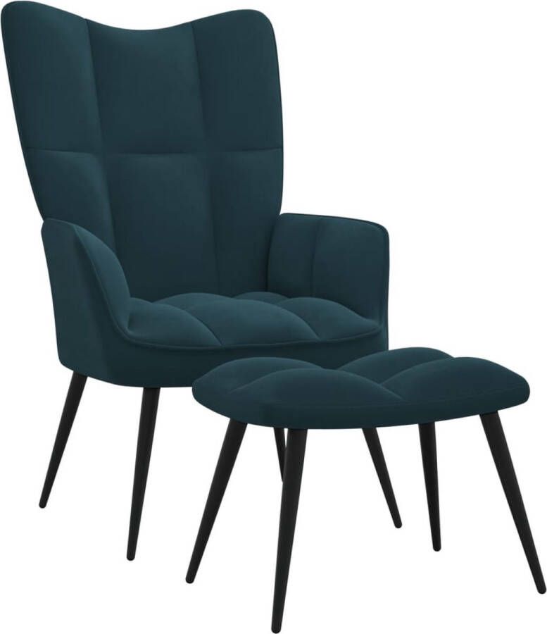 ForYou Prolenta Premium Relaxstoel met voetenbank fluweel blauw- Fauteuil Fauteuils met armleuning Hoes stretch Relax Design