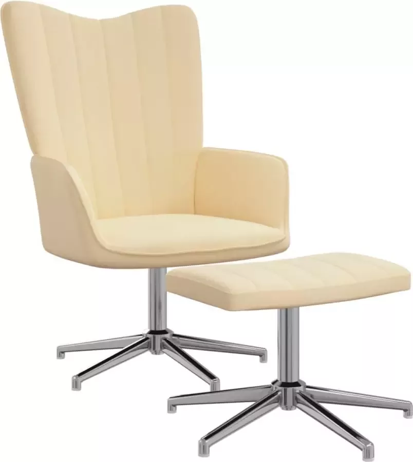 ForYou Prolenta Premium Relaxstoel met voetenbank fluweel crèmewit- Fauteuil Fauteuils met armleuning Hoes stretch Relax Design