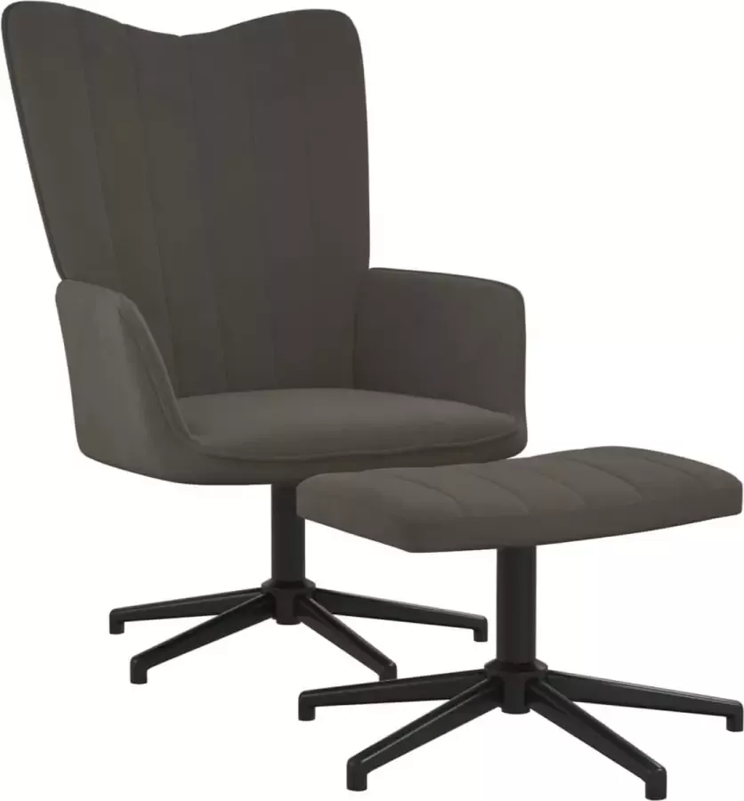 ForYou Prolenta Premium Relaxstoel met voetenbank fluweel donkergrijs- Fauteuil Fauteuils met armleuning Hoes stretch Relax Design
