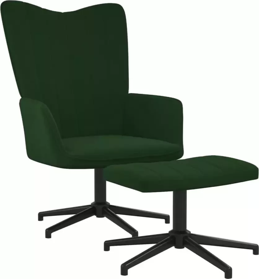 ForYou Prolenta Premium Relaxstoel met voetenbank fluweel donkergroen- Fauteuil Fauteuils met armleuning Hoes stretch Relax Design