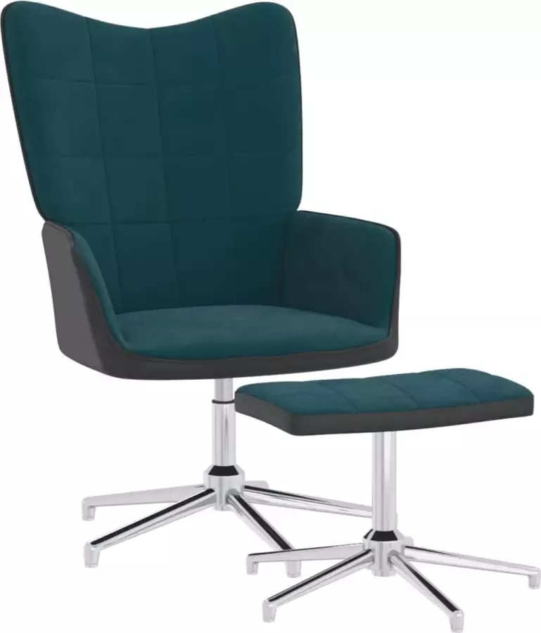 ForYou Prolenta Premium Relaxstoel met voetenbank fluweel en PVC blauw- Fauteuil Fauteuils met armleuning Hoes stretch Relax Design