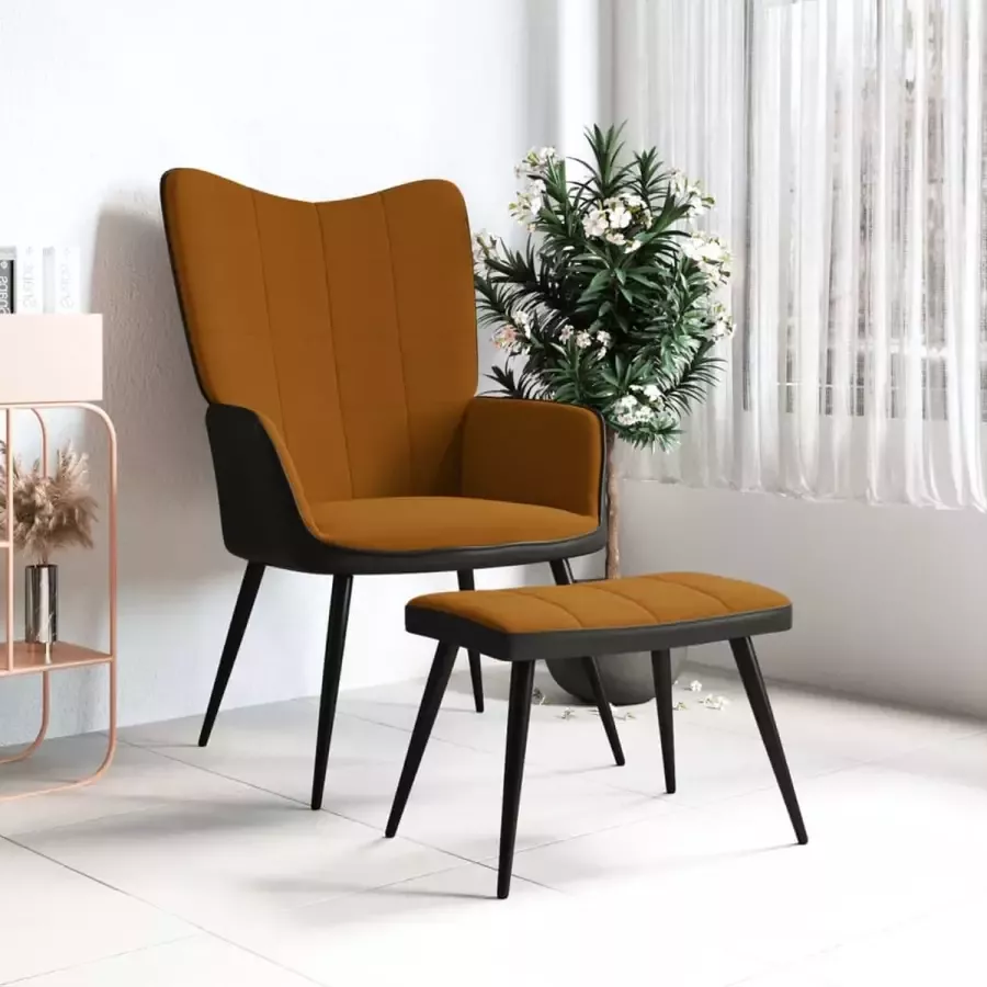 ForYou Prolenta Premium Relaxstoel met voetenbank fluweel en PVC bruin- Fauteuil Fauteuils met armleuning Hoes stretch Relax Design