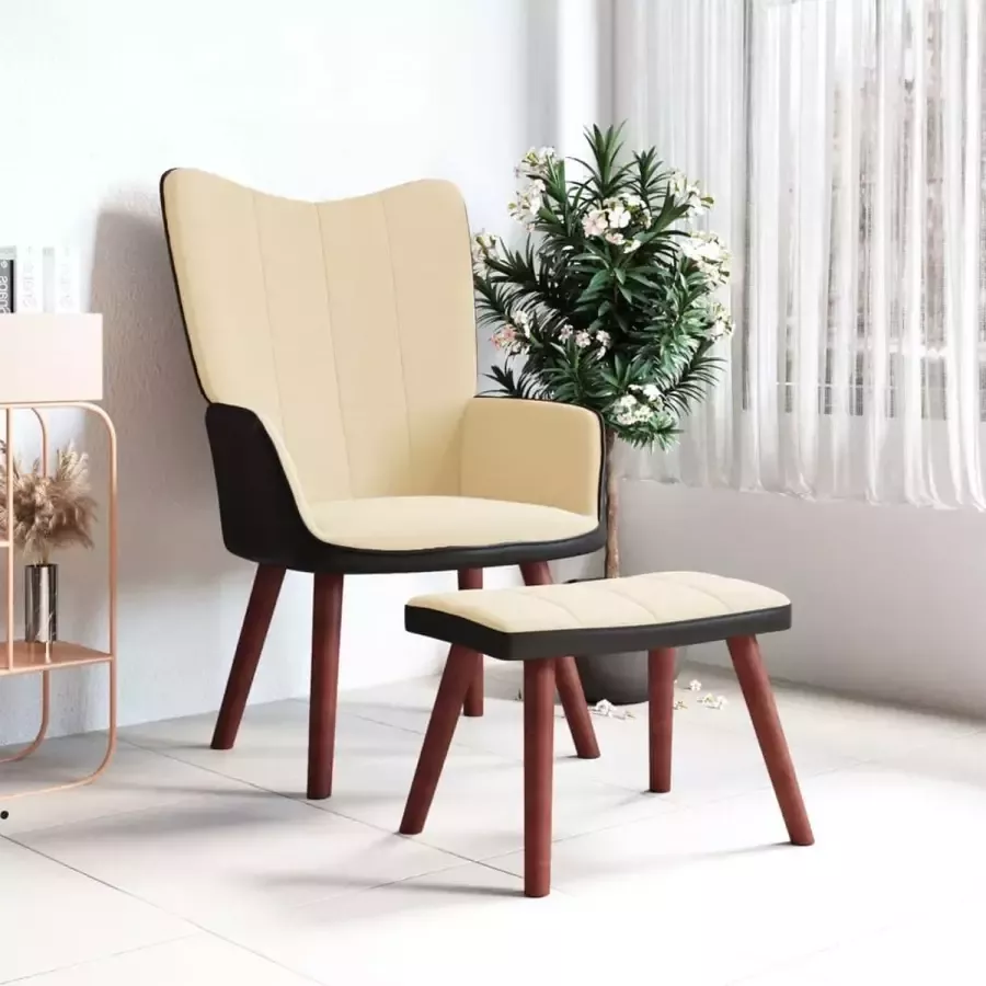 ForYou Prolenta Premium Relaxstoel met voetenbank fluweel en PVC crèmewit- Fauteuil Fauteuils met armleuning Hoes stretch Relax Design