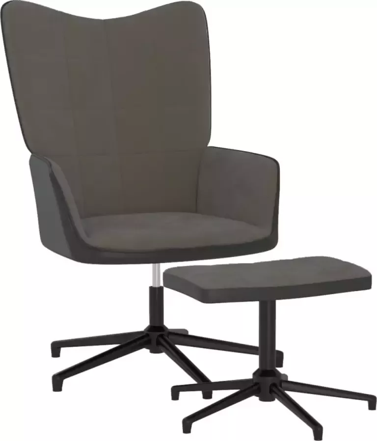 ForYou Prolenta Premium Relaxstoel met voetenbank fluweel en PVC donkergrijs- Fauteuil Fauteuils met armleuning Hoes stretch Relax Design