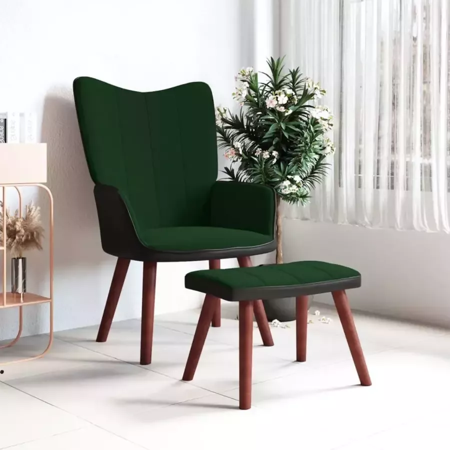 ForYou Prolenta Premium Relaxstoel met voetenbank fluweel en PVC donkergroen- Fauteuil Fauteuils met armleuning Hoes stretch Relax Design