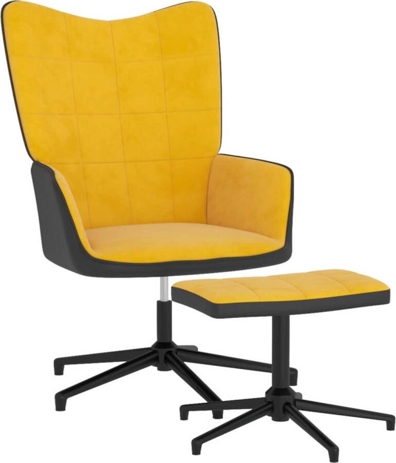 ForYou Prolenta Premium Relaxstoel met voetenbank fluweel en PVC mosterdgeel- Fauteuil Fauteuils met armleuning Hoes stretch Relax Design