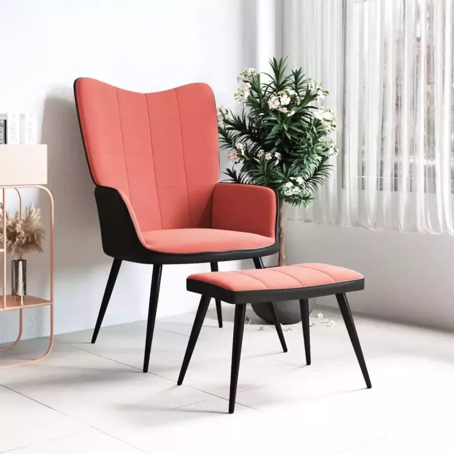 ForYou Prolenta Premium Relaxstoel met voetenbank fluweel en PVC roze- Fauteuil Fauteuils met armleuning Hoes stretch Relax Design